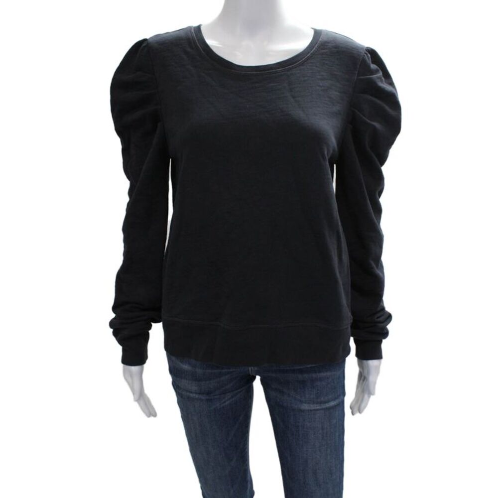 Leallo Women Pullover Black Cotton Crew Neck Long Sleeve Size L